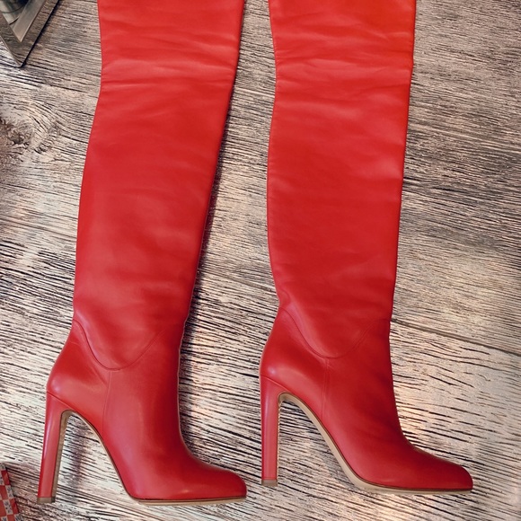 Over The Knee Red Leather Boots 39 - Picture 4 of 8